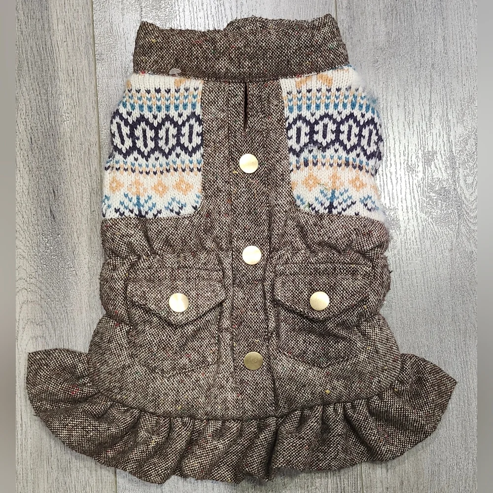 Bond & Co. Puffy Insulated Brown Tweed Dog Vest Jacket Coat Size Small